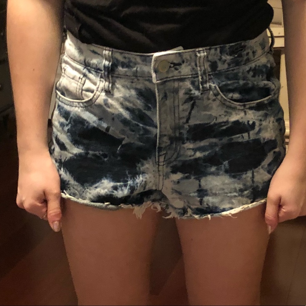 Acid wash jean shorts